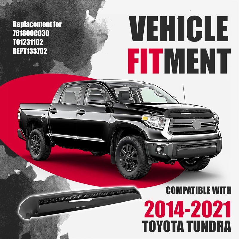 Kojem Hood Scoop Bulge Molding Compatible with 2014-2021 Toyota Tundra Platinum Style Color Code 202 Black Front Upper Grille - Image 2